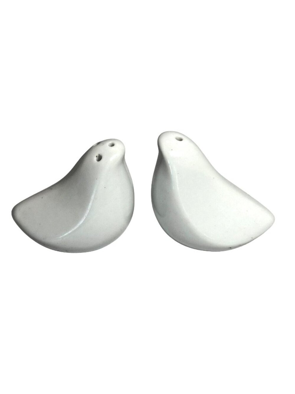 Vintage White Ceramic Dove Love Bird Salt Pepper Shakers 2" Minimalist Sleek